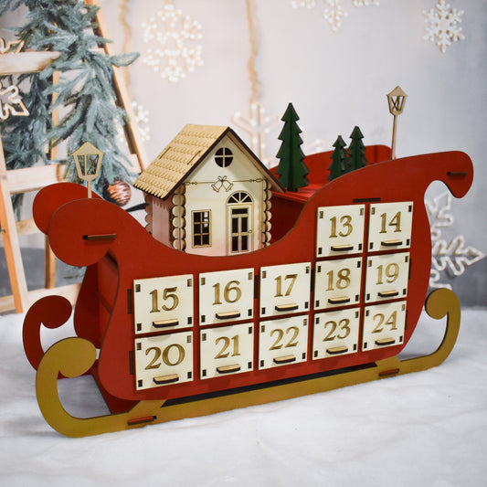 Calendario de Adviento de madera en forma de trineo