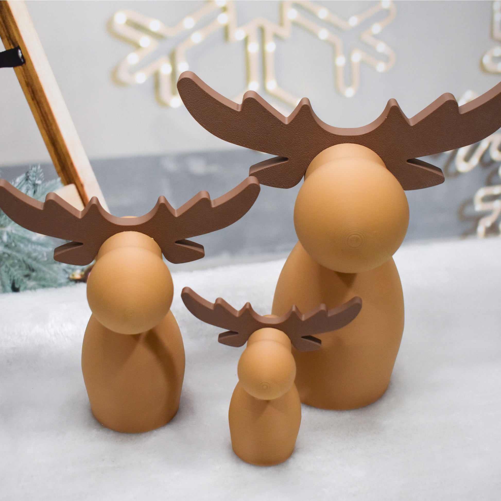 Familia de renos decorativos impresos en 3D 