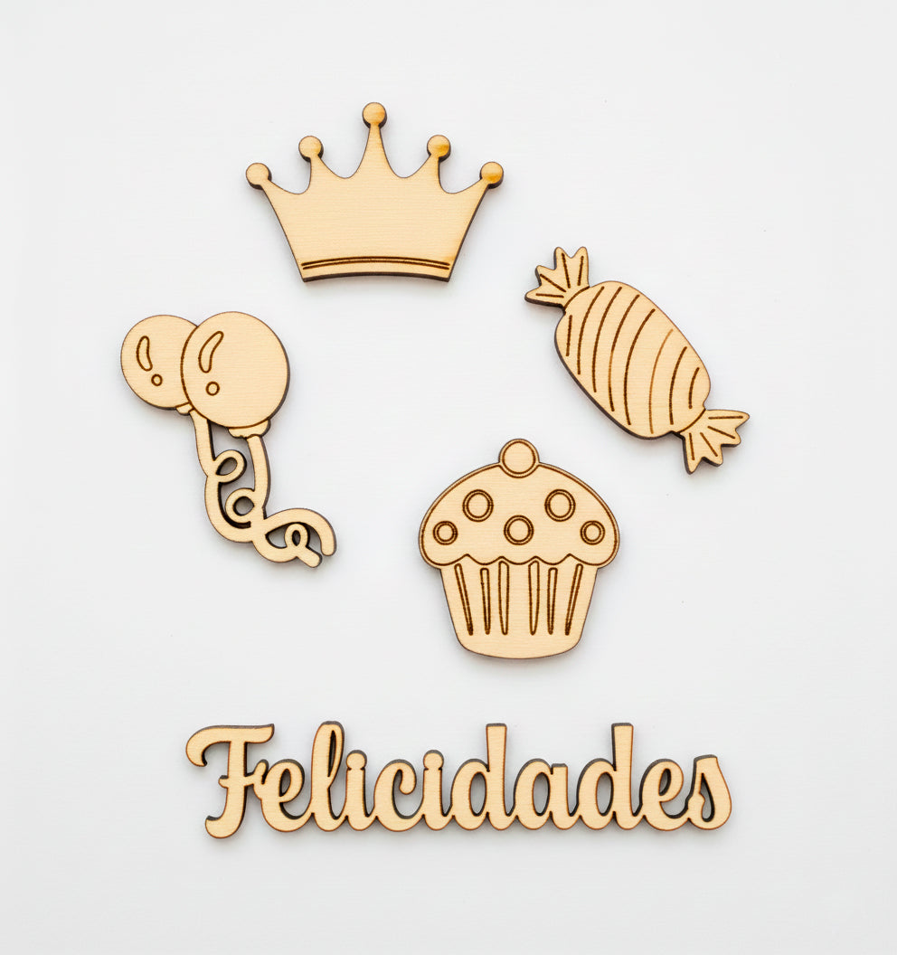 Figuras de madera para cumpleaños en contrachapado de 3 mm