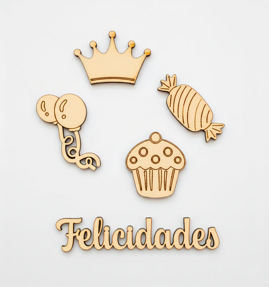 Figuras de madera para cumpleaños en contrachapado de 3 mm