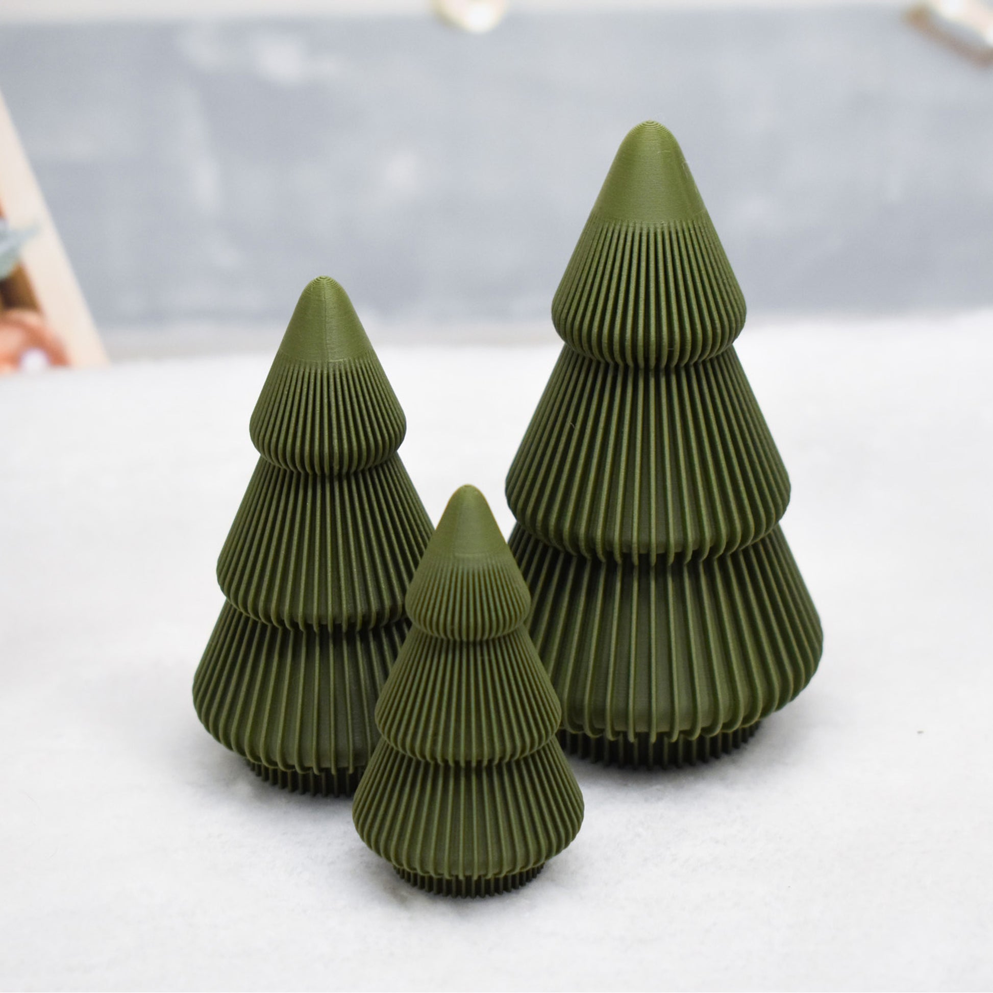 Set de 3 árboles navideños modernos impresos en 3D verde